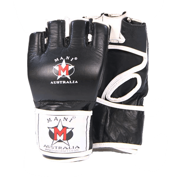 MMA Leather Combat Grappling Gloves in Black Mani Sports®