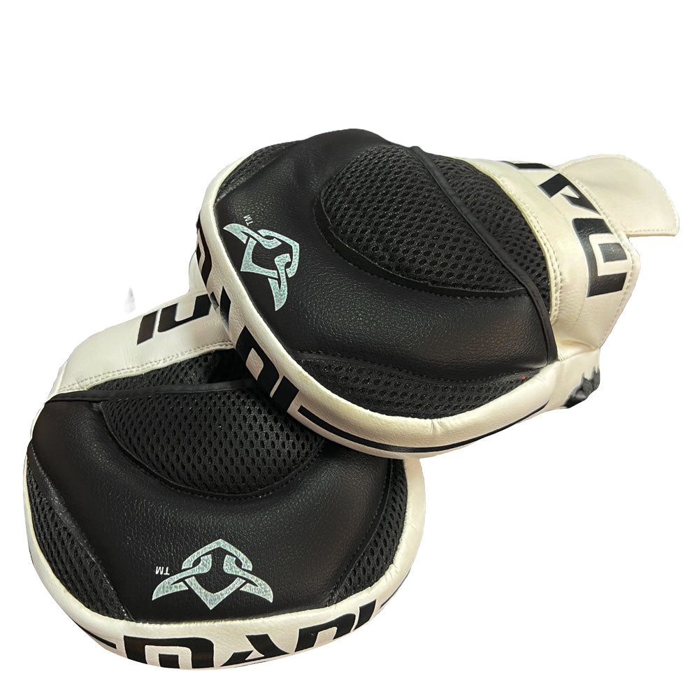WHITE BLACK LEATHERETTE KIDS BOXING FOCUS PADS Mani Sports