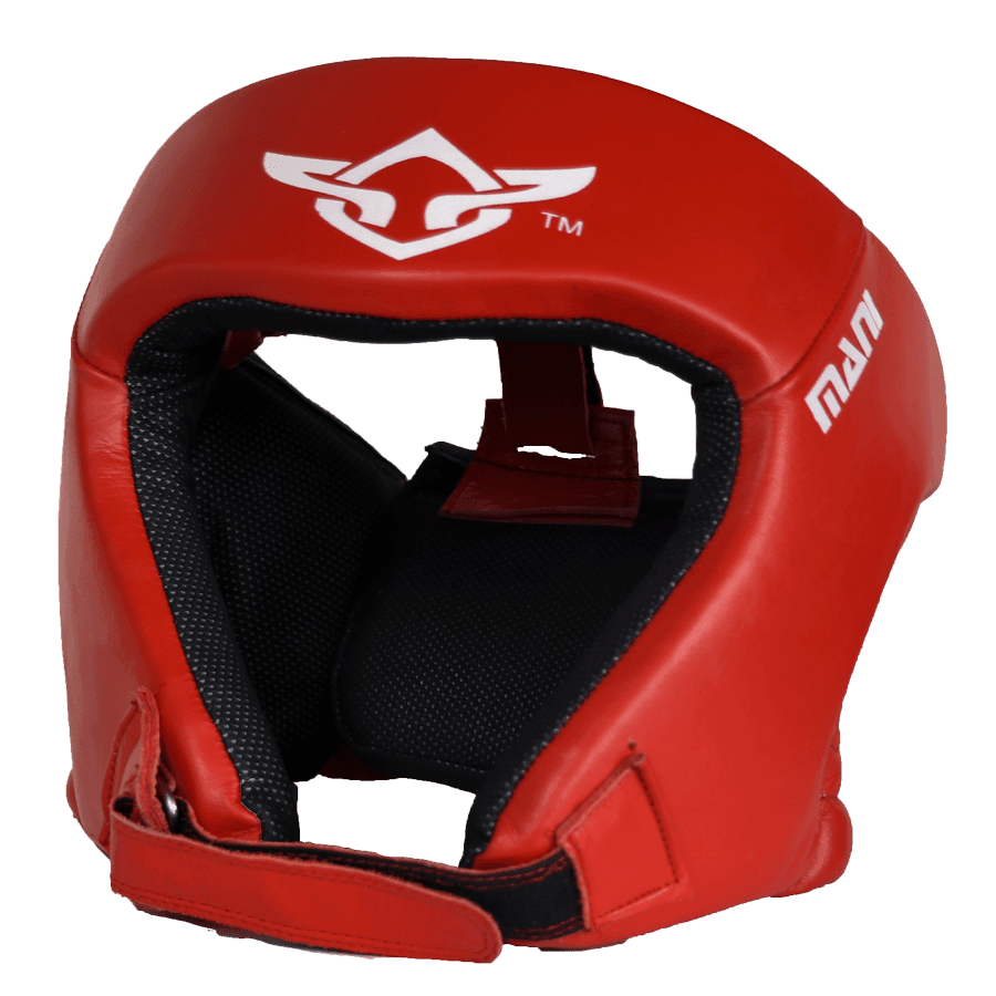 Leather Red Open Face pre-moulded Head Guard Mani Sports®