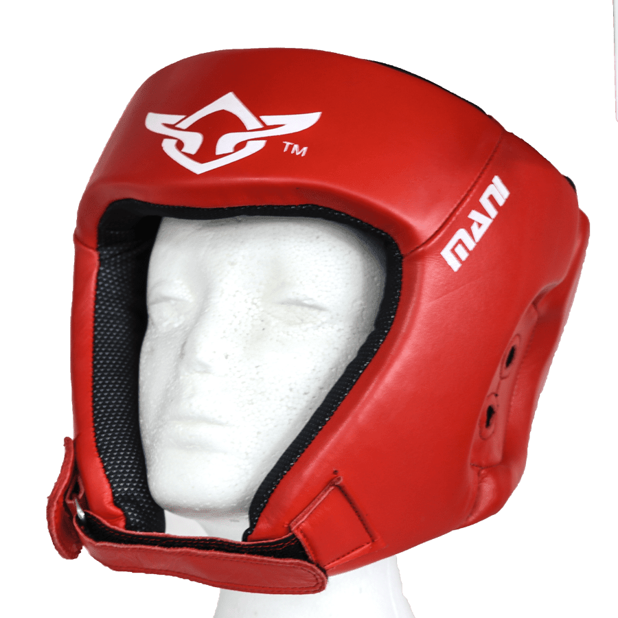 Leather Red Open Face pre-moulded Head Guard Mani Sports®