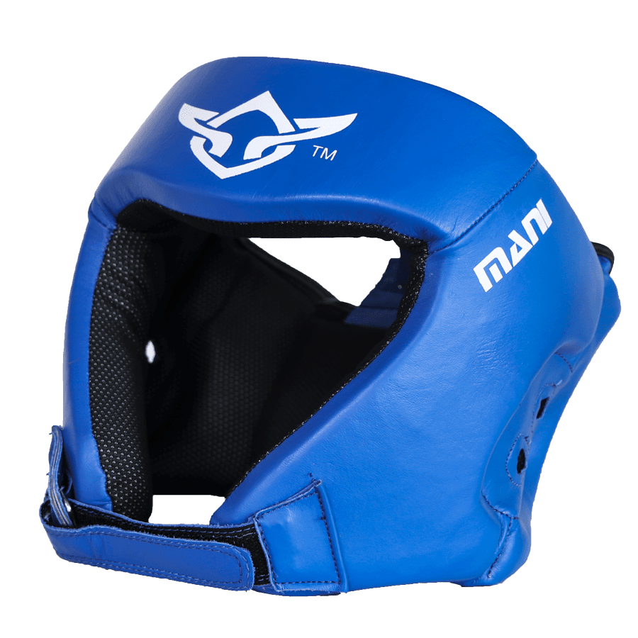 Leather Blue Open Face Pre-moulded Head Guard Mani Sports®
