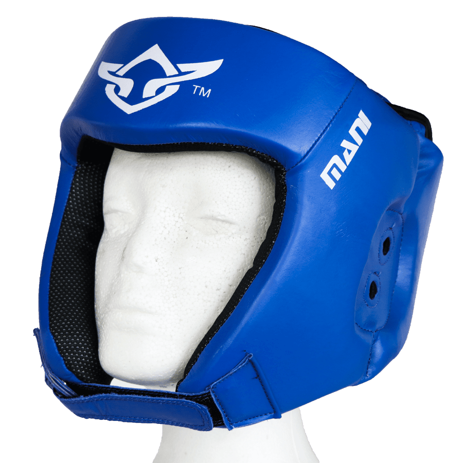 Leather Blue Open Face Pre-moulded Head Guard Mani Sports®